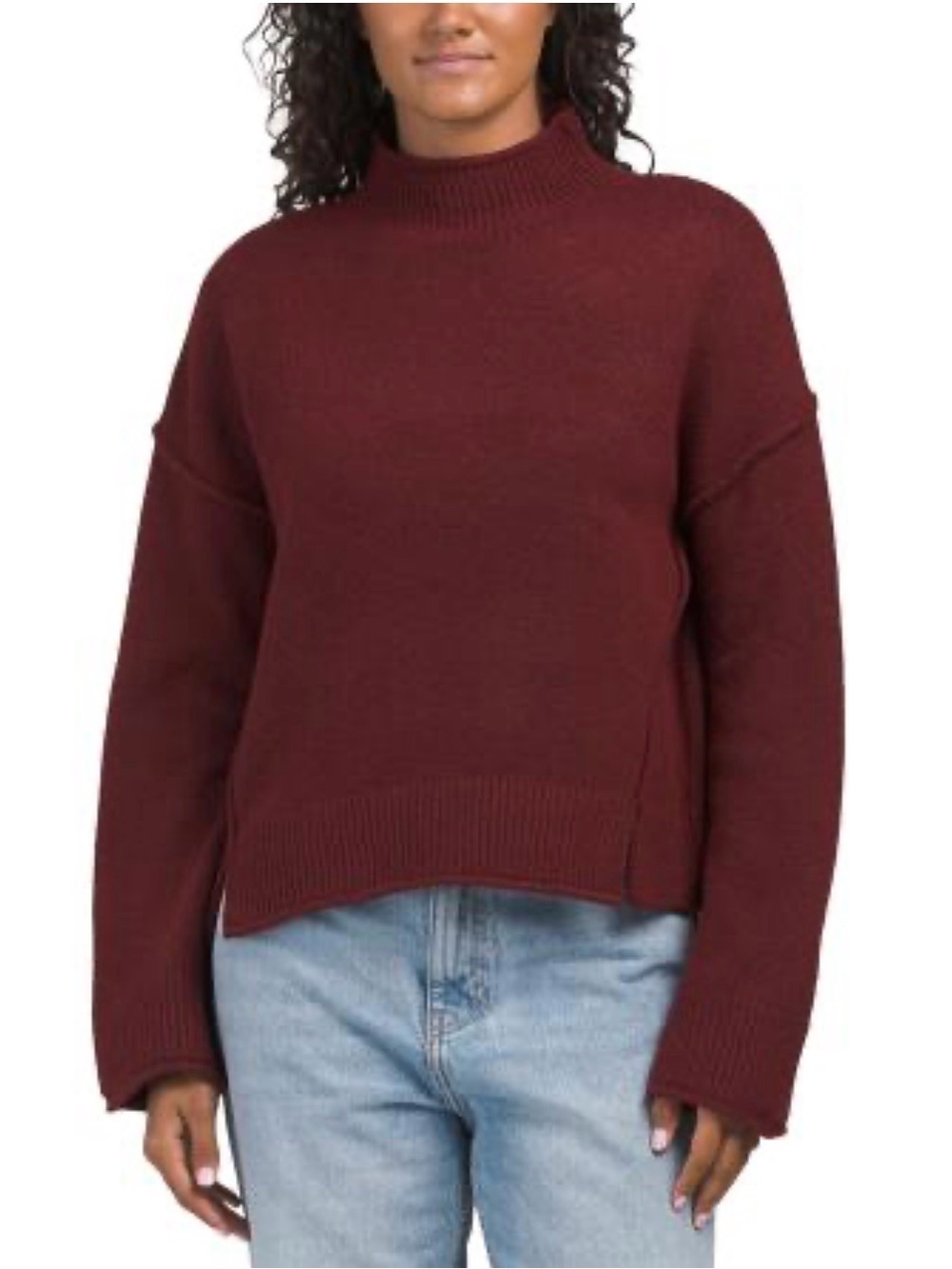 Max Studio Wine Red Mock Neck Sweater Burgundy colour